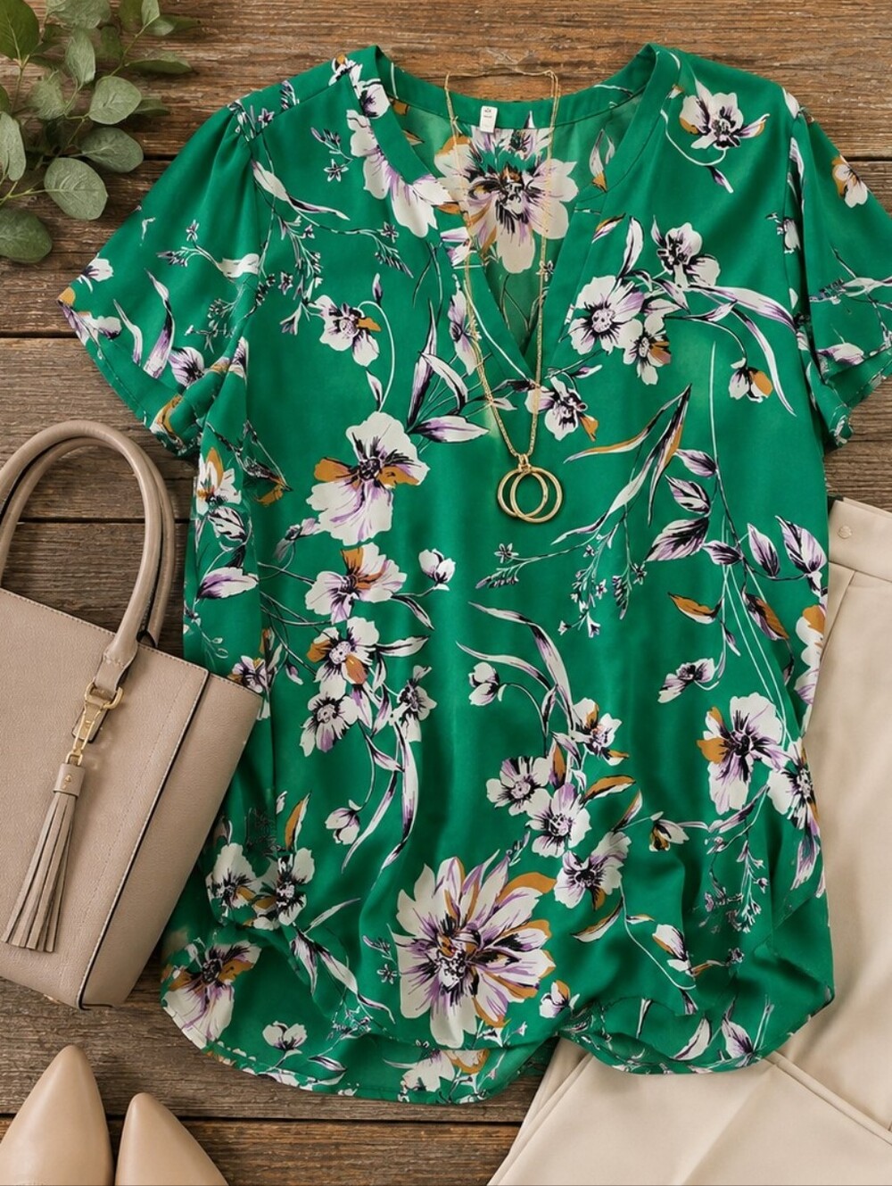 Maurices 2X Green Floral V-Neck Flutter Sleeve Blouse Plus Size